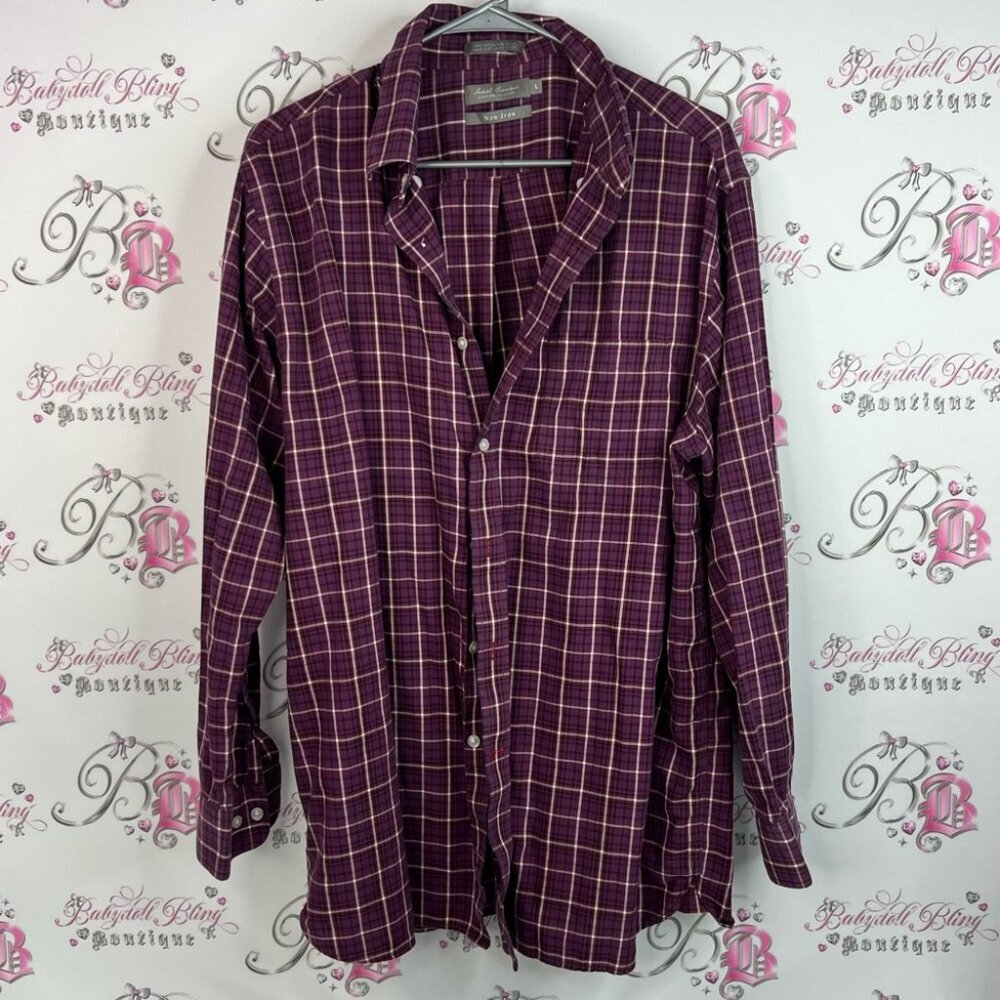 Daniel Cremieux button down plaid shirt collared Burgundy Checkered Men's Shirt